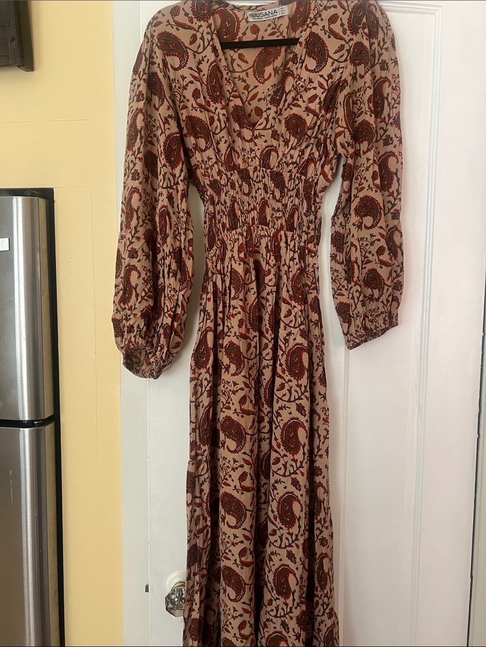 Susana Monaco Beige Maxi Dress with Rust Paisley Print